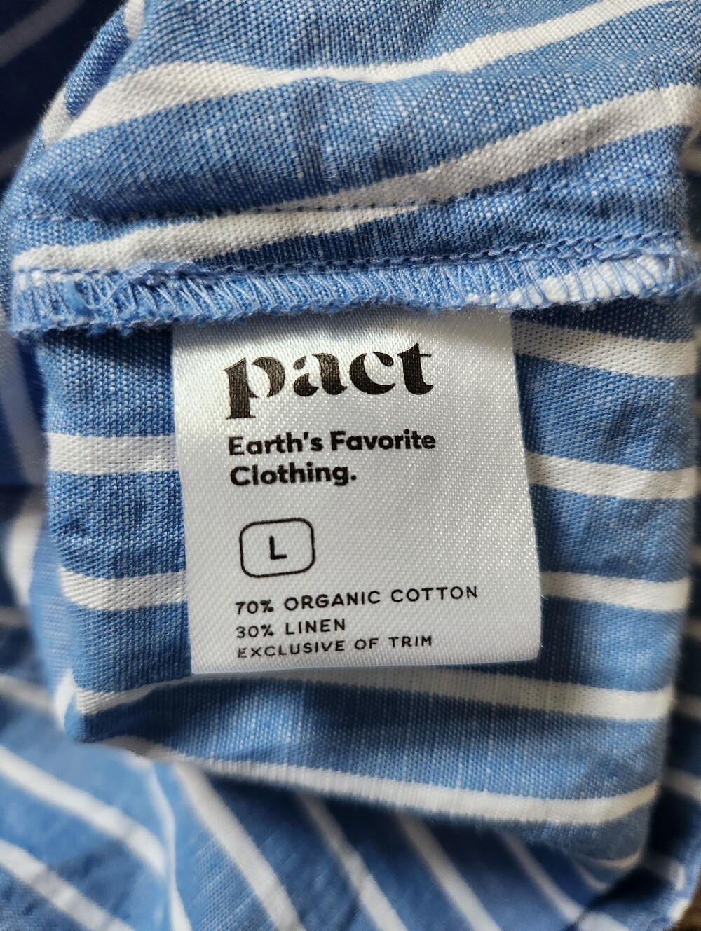 Pact Canopy Linen Blend Button Front Dress Blue Stripe Organic Cotton Size Large - Picture 7 of 10